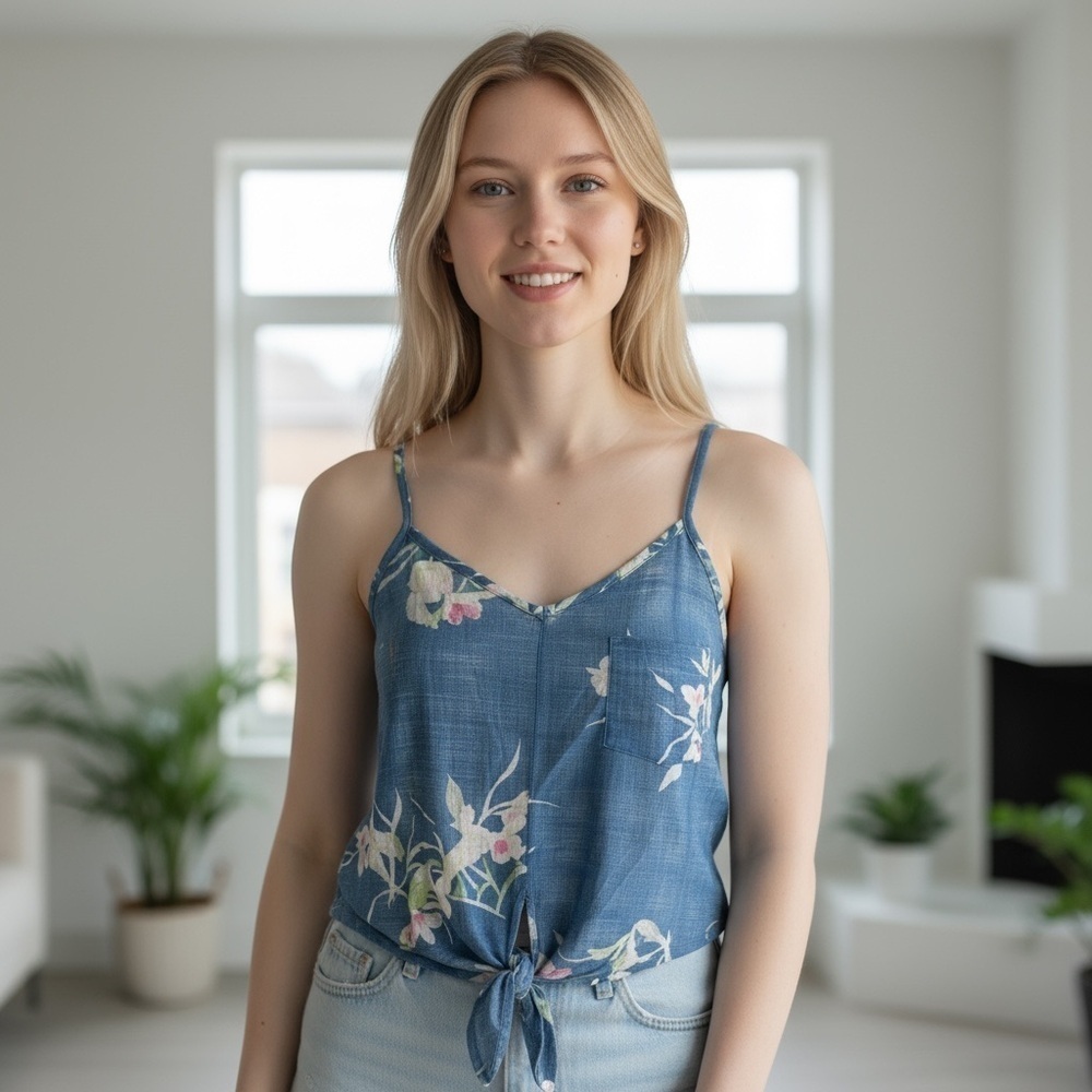 Urban Outfitters Blue Floral Tie Front Tank Top